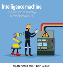 Cartoon smart industrial,Intelligence machine report maintenance time to admin - vector IllustrationSmart industrial,Intelligence machine,Manufacturing,big data,machine learning