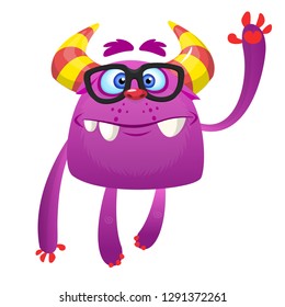 Cartoon smart monster  wearing glasses. Vector illustration isolated