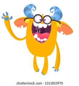 Cartoon smart monster  wearing glasses. Vector illustration isolated