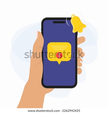 Cartoon smart phone with alert notice. flat simple trend modern logotype graphic design element. Vector illustration.