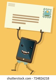 cartoon smart phone  lift a  mail