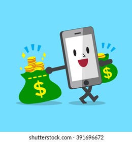 Cartoon smartphone carrying money bags