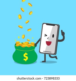 Cartoon smartphone character earning money