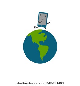 Cartoon smartphone character. Flat Design. Vector Illustration. 