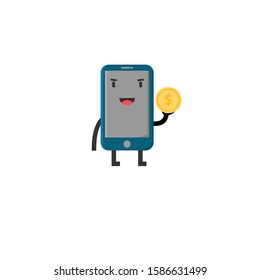 Cartoon smartphone character. Flat Design. Vector Illustration. 