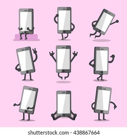 Cartoon smartphone character poses collection