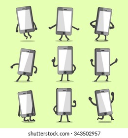 Cartoon smartphone character poses with empty screen