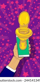 Cartoon Smartphone, comic book Telephone with Toilet. Retro vector comics pop art design.