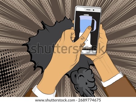 Cartoon Smartphone, comic book Telephone with Food Blender. Retro vector comics pop art design.