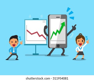 Cartoon smartphone help business people to make more profitable