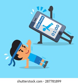 Cartoon smartphone helping a man to do side plank exercise training