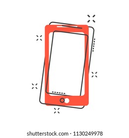 Cartoon Smartphone Icon In Comic Style. Mobile Phone Illustration Pictogram. Smartphone Splash Business Concept.