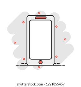 Cartoon Smartphone Icon In Comic Style. Mobile Phone Illustration Pictogram. Smartphone Splash Business Concept.