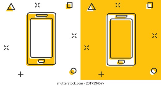 Cartoon Smartphone Icon In Comic Style. Mobile Phone Illustration Pictogram. Smartphone Splash Business Concept.