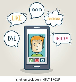 cartoon smartphone man mobile chat graphic