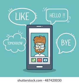 cartoon smartphone man mobile chat graphic