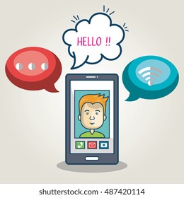 cartoon smartphone man mobile chat graphic