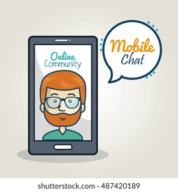 cartoon smartphone man mobile chat graphic