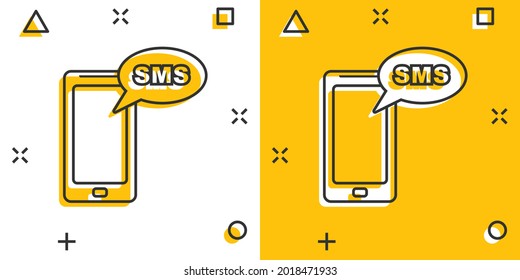 Cartoon Smartphone With Message Icon In Comic Style. Mobile Phone Illustration Pictogram. Smartphone Splash Concept.