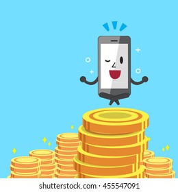 Cartoon smartphone and money coins