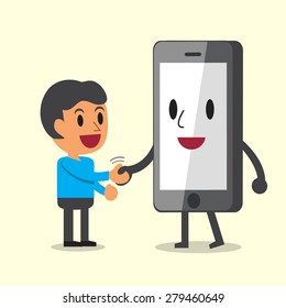 Cartoon smartphone shake hand with a man