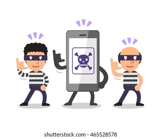 Cartoon smartphone with thieves