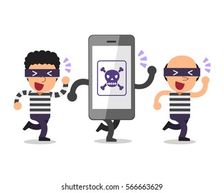 Cartoon smartphone and thieves
