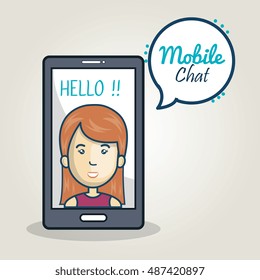 cartoon smartphone woman mobile chat graphic