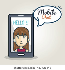 cartoon smartphone woman mobile chat graphic