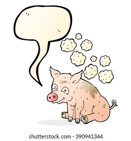 cartoon smelly pig with speech bubble