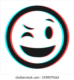 Cartoon smile emoticon symbol, icon in 3d effect with blue and red color