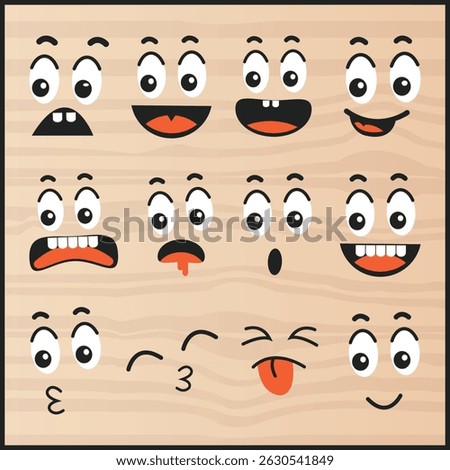 Cartoon smile expressions faces vector illustration set