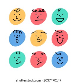 Cartoon smile face abstract character happy icon. Vector emotion face avatar