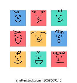 Cartoon smile face abstract character happy icon. Vector emotion face avatar