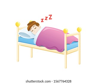 Cartoon Smile Little Boy Sleeping Bed Stock Vector (Royalty Free ...