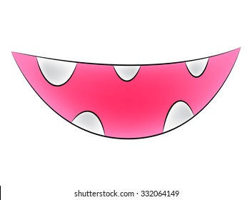Cartoon smile, mouth, lips with teeth. vector mesh illustration isolated on white background