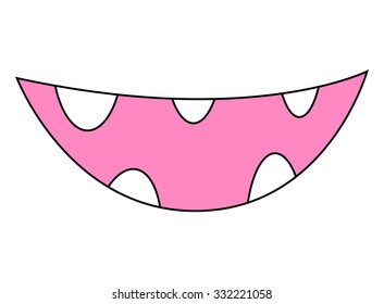 Cartoon smile, mouth, lips with teeth. vector illustration isolated on white background