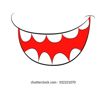 Cartoon smile, mouth, lips with teeth. vector illustration isolated on white background