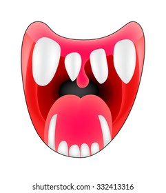 Cartoon smile, mouth, lips with teeth and tongue. vector illustration isolated on white background