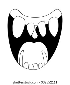 Cartoon smile, mouth, lips with teeth. vector silhouette, outline illustration isolated on white background