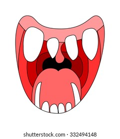 Cartoon smile, open mouth, lips with teeth and tongue. vector illustration isolated on white background