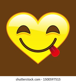Cartoon smile in the shape of a heart, chat, icon. Shows the tongue and smiles sweetly. Vector 