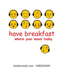 cartoon smile vector illustration with various expressions while waiting for breakfast