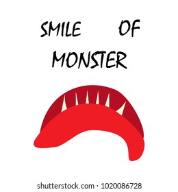 Cartoon smiles of monster. Red lips and sharp teeth. Isolated elements. Vector illustration.