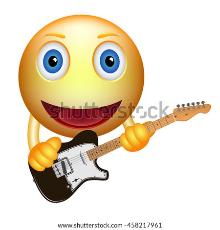 Cartoon smiley with guitar. Vector islated illustration