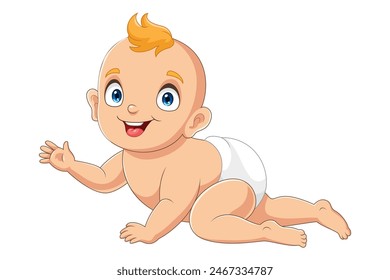 Cartoon smiling baby waving hand