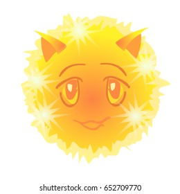 Cartoon smiling ball or sun isolated on white background. Vector close-up illustration.
