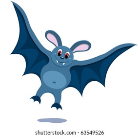 The cartoon smiling bat. On the white. Vector illustration.