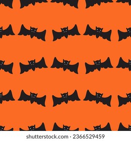 Cartoon Smiling Bats. Halloween Seamless Pattern vector illustration