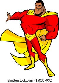 Cartoon Smiling Black Superhero With Big Chin